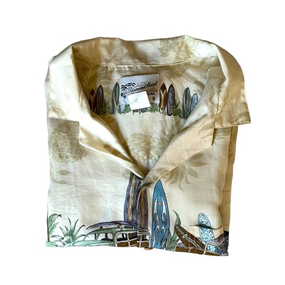 Diamond Head Sportswear Other - Diamond Head Mens Cream Hawaiian Woody Camp Shirt Rayon Sz L
